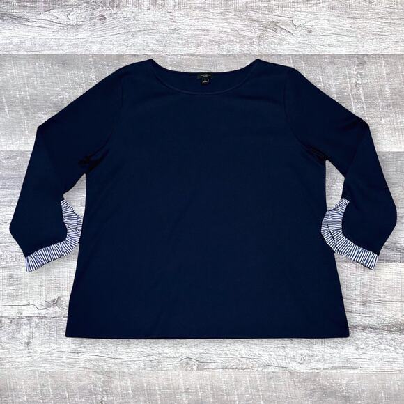 Ann Taylor Factory Navy Ruffle Cuff Knit Shirt Womens XL 3/4 Sleeve Minimalist - Picture 4 of 6